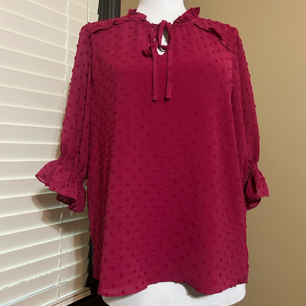 CeCe Textured Pink Blouse with Tie-Neck